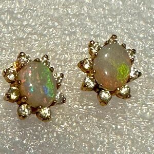 Natural opal & 14k gold earrings w/ cubic zirconia accents